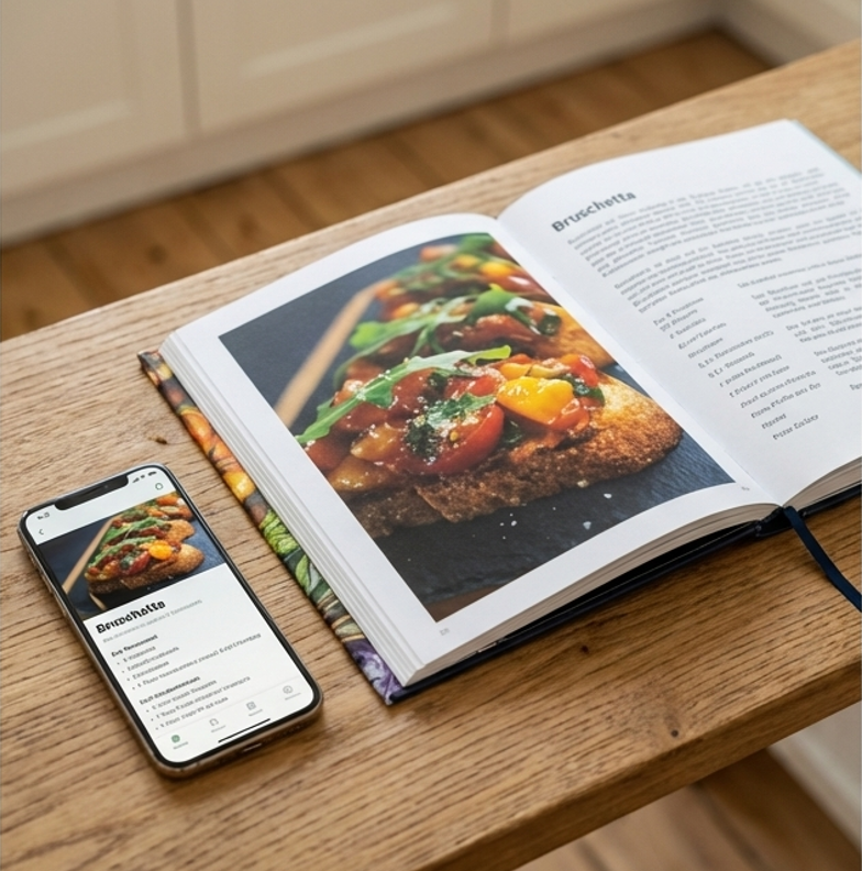 Cooqio App und gedrucktes Kochbuch